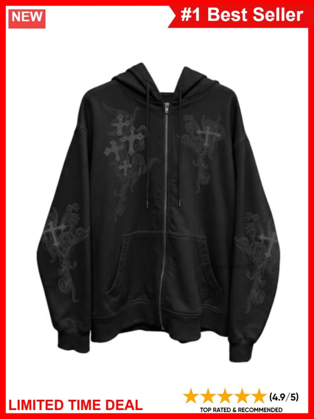Y2K Gothic Zip Up Hoodie Oversized Grunge Streetwear Jacket